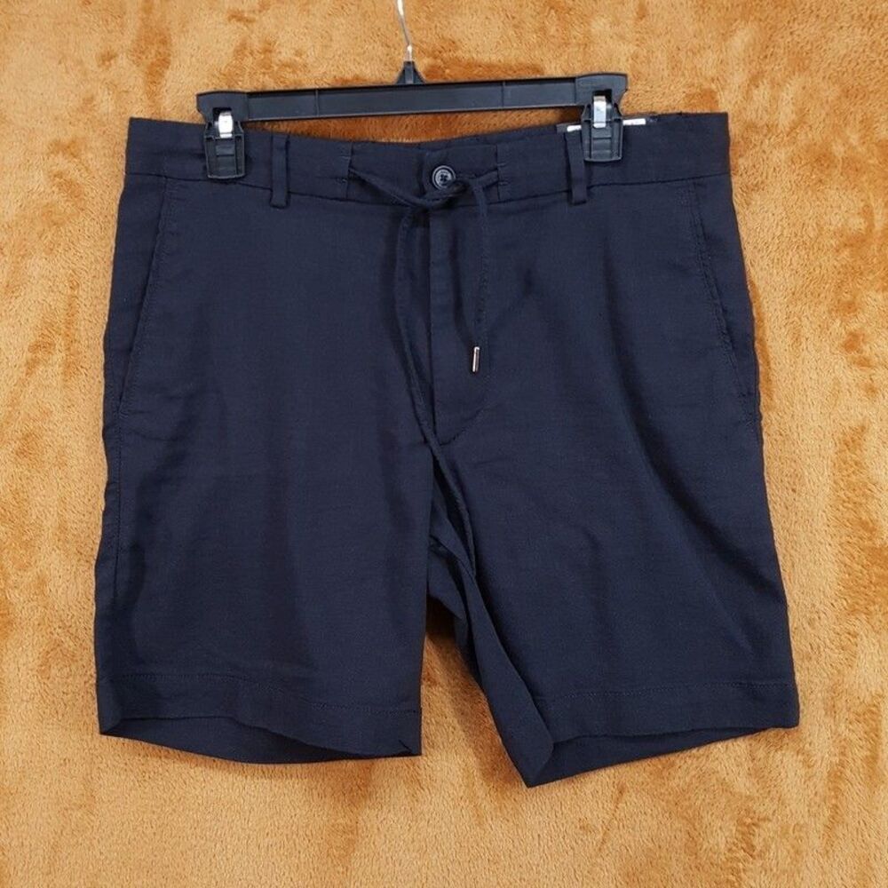 HUGO BOSS Shorts Mens Size 30 Navy Blue Linen Blend Drawstring KANE $178
